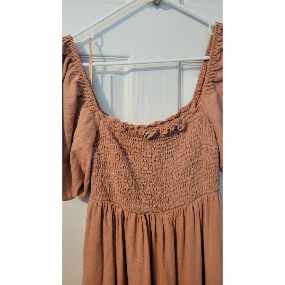 Abercrombie & Fitch Emerson Linen Blend Puff Sleeve Midi Dress Rust M Pockets - Picture 2 of 9